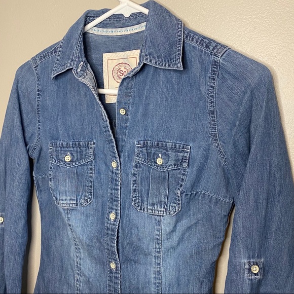 SO | Denim Button Down Shirt Size XS - Picture 2 of 8
